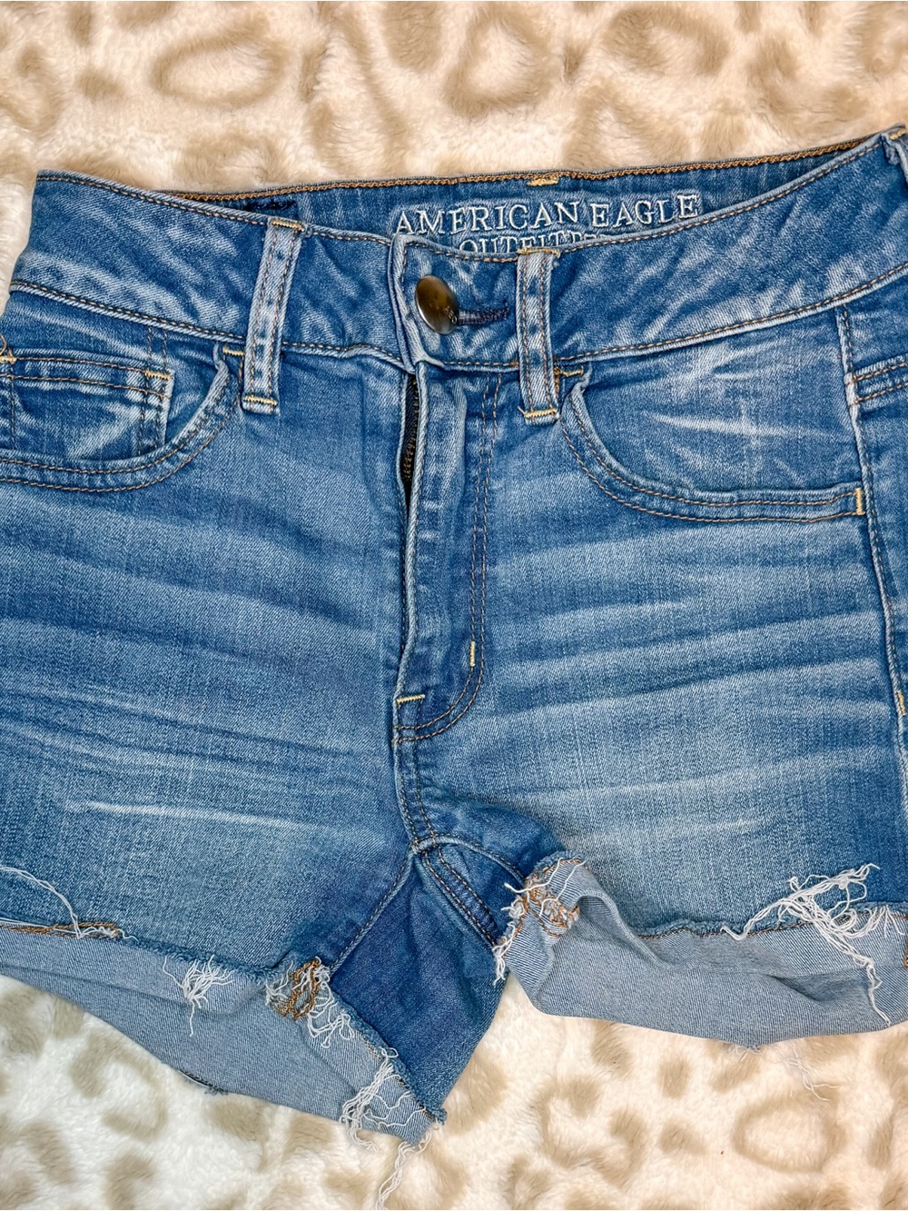 American Eagle Outfitters Light Blue Distressed Denim Shorts